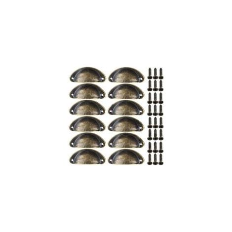 12pcs Poignées de Meuble Vintage Boutons de Tiroir Metal Coquille pour Placards Armoire Commode Cuisine Tiroirs Laiton Antique 8135mm (1/4)