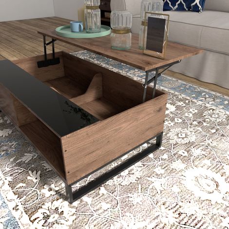 Tavolino in legno multistrato e acciaio 102 x 58 x 35,5 cm marrone noce/nero con piano ribaltabile (1/5)