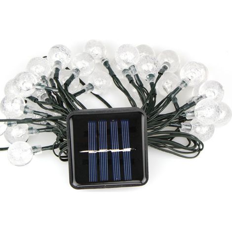 Guirlande solaire boule lumineuse LED 1.8cm, 12 mètres, 100 lumières blanc chaud, étanche et résistante à la chaleur, 8 fonctions pour décoration extérieure et intérieure (1/5)