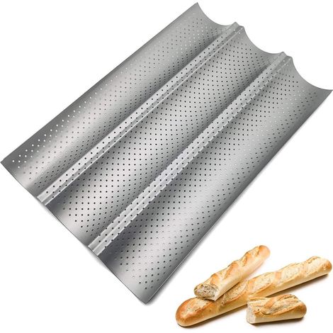 Teglia per baguette - 3 file - Teglia da forno - Teglia per pane - Panini per hot dog - Perforata e antiaderente - 38 cm - 1 pezzo (1/5)