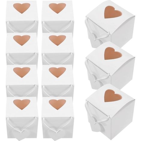 50 Boîtes à Bonbons Mariage en Papier Blanc Pur Coffrets Présents Carrés Fenêtre de Cœur Légères et Compactes pour Fêtes Anniversaires et Événements Festifs (1/5)