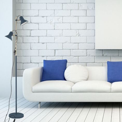 Lampada da Terra con 2 Faretti Orientabili, Altezza Regolabile Blu e Oro