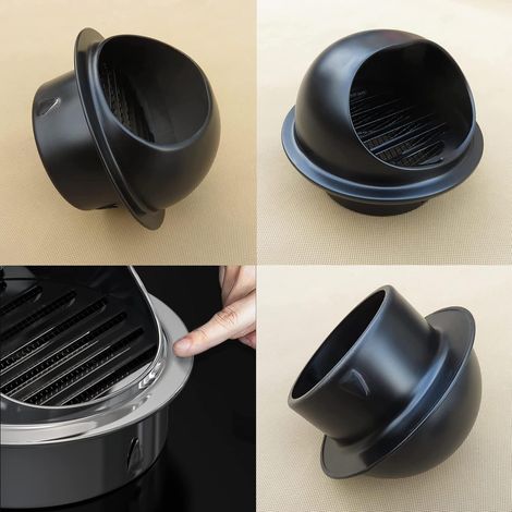 JSSEVN - 100mm Round Black Air Vent Grille, Stainless Steel Round Wall Mounted Air Outlet, Hinged Cover for Air Vent, Robust and Weatherproof (1/5)