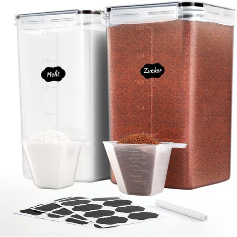 6,5L Boite Rangement Cuisine Lot de 2, Boîte Hermetiques Alimentaires en Plastique Sans BPA, Organiseur de Cuisine pour Farine Sucre Cereales Pâtes, Boite de Conservation Alimentaire (1/5)