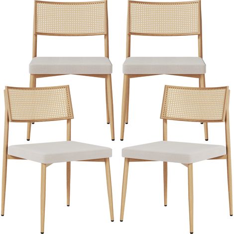 Esszimmerstuhl Jördfjok 4er Set Textil Rattanoptik/Beige [en.casa] (1/5)