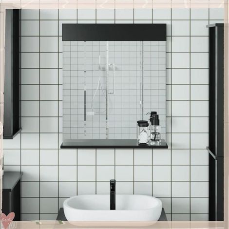 358559 Miroir de salle de bain avec étagère BERG noir bois massif (1/5)