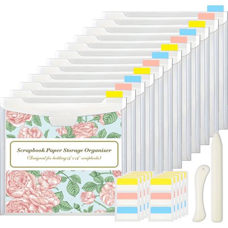 Trousse de Classement Transparente 33x32 cm - avec Étiquettes Fluorescentes et Coupe-Papier Os - Organisation de Bureau, Archivage de Documents, Fournitures Scolaires (1/4)