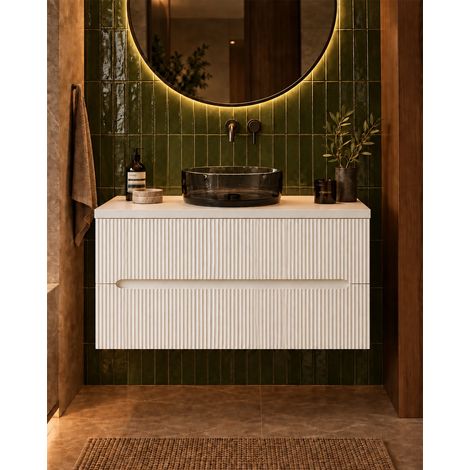 Mobile bagno bianco opaco 70x46 cannettato Ischia ciotola in resina nero (1/5)