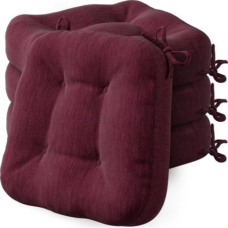 Lot de 4 coussins d'assise - 40 x 40 x 8 cm - Épais et confortables - Avec housse imperméable - Lavables et antidérapants - Pour chaise, extérieur et chaise de jardin - Bordeaux (1/5)
