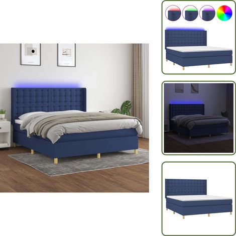 Cama azul - vidaXL Cama box spring colchón y luces LED tela azul 160x200 cm - Cama con cabecero ajustable