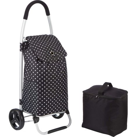 KitchenCraft Carrello spesa pieghevole su ruote con borsa termica rimovibile per alimenti surgelati, in metallo robusto e poliestere resistente alla pioggia, 45 x 33 x 100 cm, stampa a pois neri (1/4)