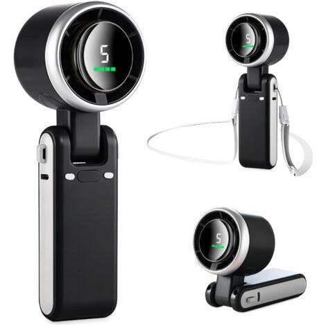 Mini ventilateur portable 3600mAh – Autonomie jusqu'à 12 heures – 5 vitesses – Moteur sans balais – Pour camping et voyages