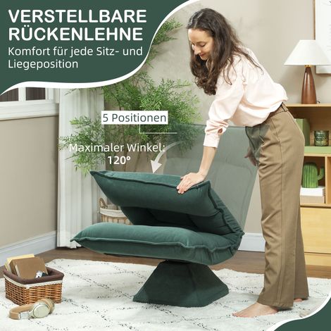 Fauteuil de sol à dossier réglable sur 5 positions, pivotant, moderne, coussiné, vert (1/4)