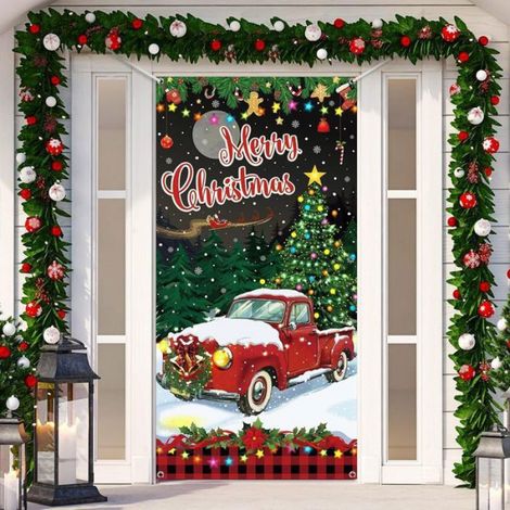 Rideau de porte décoratif en polyester, orné d'un nœud, idéal pour les fêtes de fin d'année. Dimensions : 180 x 90 cm. (1/4)