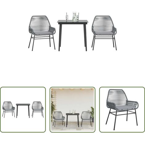 vidaXL Table de jardin - Ensemble à manger jardin coussins 3 pcs gris poly rotin verre (1/5)