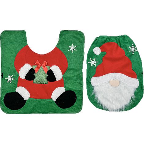 Juego de decoración de baño de dos piezas: incluye una funda para el asiento del inodoro con forma de elfo y una alfombrilla para el suelo en forma de U. (1/4)