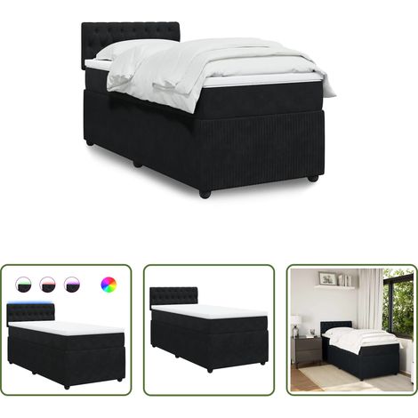 vidaXL Surmatelas - Sommier à lattes de lit avec matelas Noir 90x190 cm Velours (1/5)