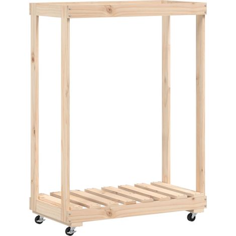 Log Holder with Wheels 76.5x40x108 cm Solid Wood Pine vidaXL