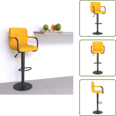 The Living Store Taburete de cocina de terciopelo amarillo mostaza - Taburete giratorio