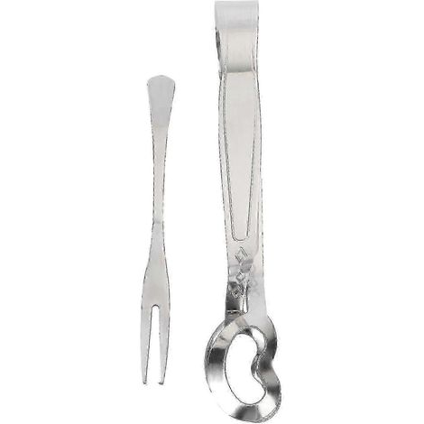 Fourchette à 2 dents et pince de service, 2 ustensiles de cuisine en acier inoxydable pour fruits de mer et gâteaux aux fruits (1/4)