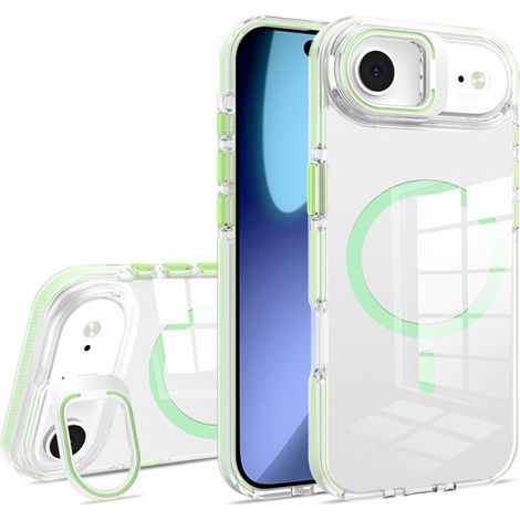 Funda para iPhone Air, compatible con MagSafe, con soporte, transparente con detalles verdes. (1/5)