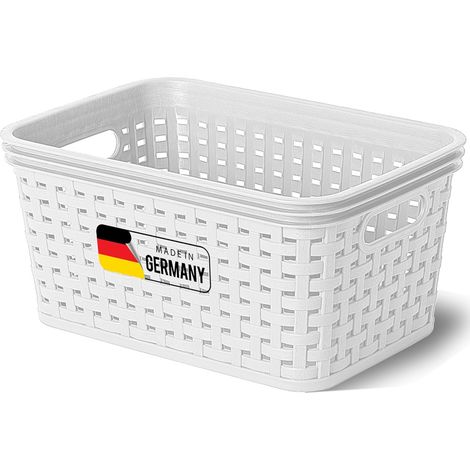 Panier de rangement Novaliv aspect rotin sans couvercle Boîtes de rangement emboîtables en plastique blanc 2L Sans BPA Boîte de rangement idéale