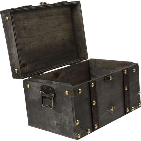 Coffre Au Style Vintage Bois Avec Serrure Boîte De Rangement Pour Bijoux Et Trésors Modèle Portable Pour Décoration Et Jeux (1/5)