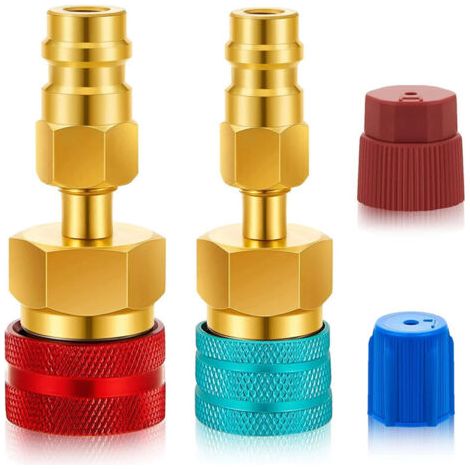 Adattatore da R1234YF a R134A, adattatori blu e rossi, per R1234YF ad alta e bassa pressione, raccordi per tubi flessibili di condizionamento dell'aria per lo svuotamento e la ricarica di compressori (1/4)