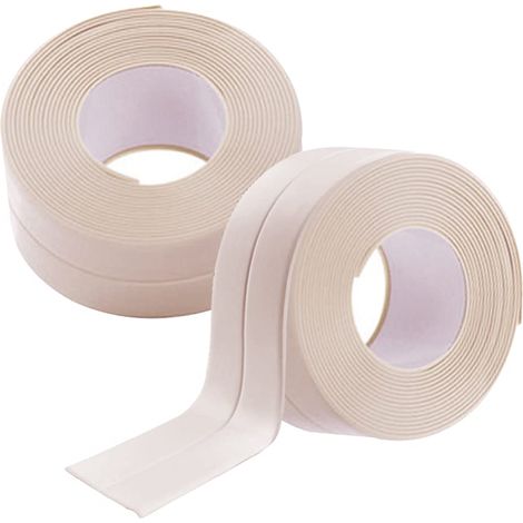 Rouleaux Joint Douche Adhésif Salle De Bain Bande Etancheite Autocollante Anti Moisissure Porte 2 Silicone PVC Beige (1/5)