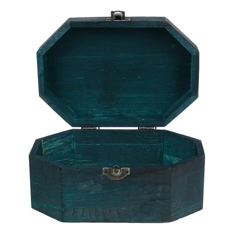 Boîte de Rangement Rétro en Bois Octogonale avec Poignée Portable, Grosse Capacité, Style Vintage pour L'école Voyage, Coffre Décoratif avec Couvercle à Charnière (1/5)