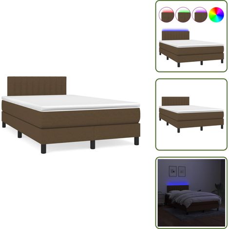Sommier à lattes de lit matelas et LED marron foncé 120x190 cm - Sommier Tapissier - Lit Double - Matelas À Ressorts Ensachés - Éclairage Led - Têtière Ajustable (1/5)
