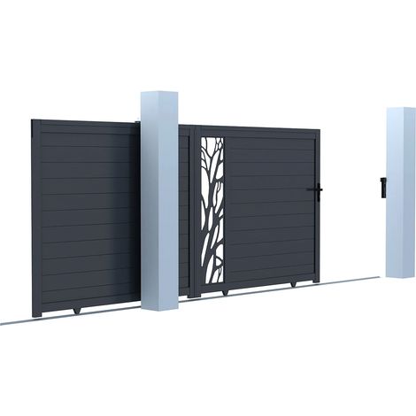 Cancello scorrevole Alluminio semi traforato con motivi L400 x H179 cm Antracite in kit - LABRIT II