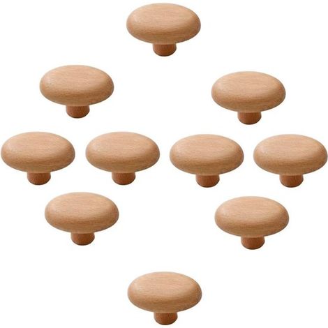 10 pomelli in legno di noce - Maniglie vintage a forma di fungo per mobili da cucina - Adatti per soggiorni e camerette - Viti incluse (1/5)