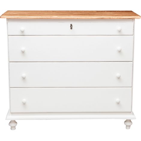 Country-style solid lime wood antiqued white frame nautral finish W114xDP49xH99 cm sized tallboy . Made in Italy (1/5)