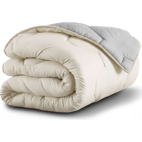 Couette 140x200 CM ABBY bicolore gris clair et beige 300 gr (1/5)