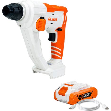 Marteau perforateur sans fil 20V 4Ah - Mandrin SDS Plus - Perçage à percussion - Vitesse variable - 3 forets 8/10/12 mm - Éclairage LED - Avec Batterie - Ruris (1/5)
