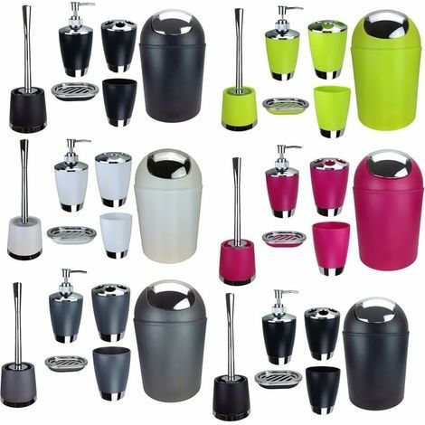 6-teiliges Badezimmer-Accessoire-Set bestehend aus Seifenspender, WC-Bürste und Bürstenhalter, schwarz (1/4)