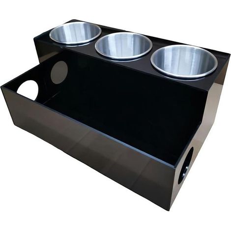 Sollbry Organizador de herramientas para el cabello, soporte para secador de cabello, soporte para secador de cabello de encimera, almacenamiento para tocador de baño con 3 tazas, negro (1/5)
