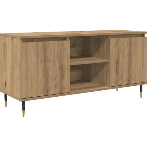Mueble TV moderno minimalista con 2 puertas y 2 estantes 104 x 35 x 50 cm de madera contrachapada roble artesanal 020052761 (1/5)