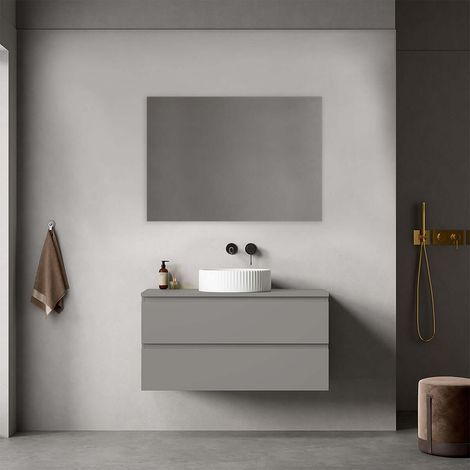 Mobile bagno sospeso 100 cm Grigio Londra per Lavabo d'appoggio Specchio Quadro - Fiji Paint Top (1/4)