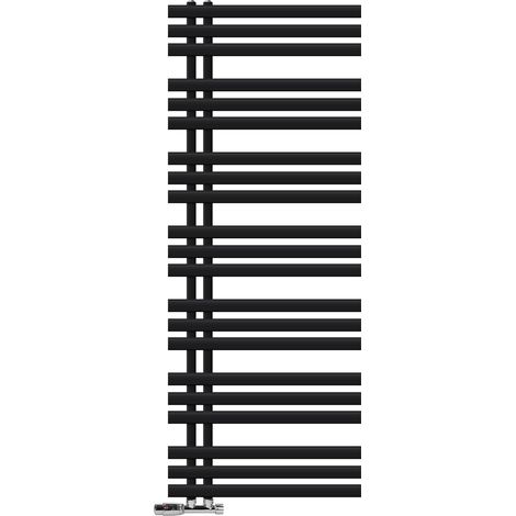 LuxeBath Radiateur de Salle de Bain Iron EM 600x1600 mm Noir Mat Raccord Latéral au Bas avec Garniture de Raccordement Forme d'Angle au Mur et Thermostat, Sèche-Serviettes avec Kit de Montage Mural (1/5)