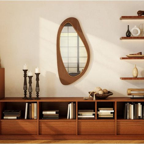 Specchio da parete decorativo con cornice effetto legno di pino 91,5 x 45 x 3 cm (1/5)
