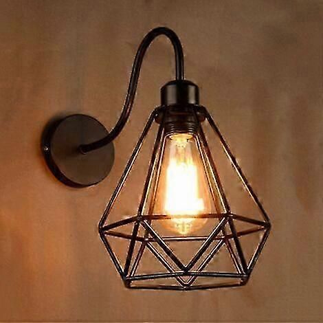 Lot de 2 appliques murales en métal noir en forme de losange, lustre à abat-jour cage en fer forgé, lampe rétro industrielle E27 pour cuisine, couloir, restaurant, bar (1/4)
