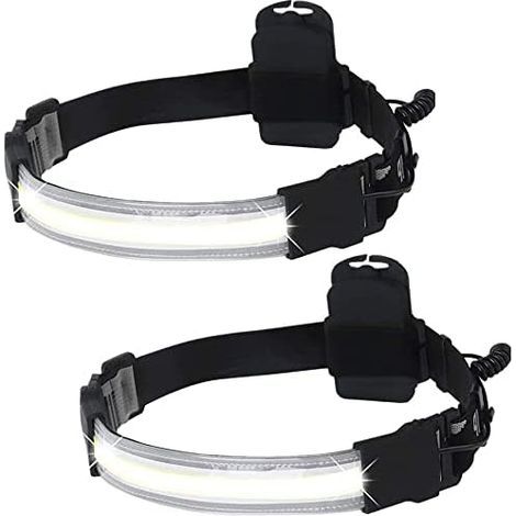 Lampe torche à tête COB 400/140/400 lumens,paquet de 2 lampes de poche à LED pour phares à faisceau large 220 ° Mini torches à tête de bande à LED élastiques durables pour le camping,la réparation de