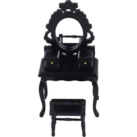 Tabouret de coiffeuse miniature pour maison de poupée à l'échelle 1:12, meuble de chambre miniature, accessoire de décoration à faire soi-même, noir (1/5)