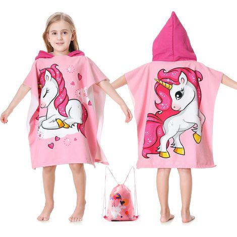 Children's Hooded Poncho Bath Towel, Super Soft Absorbent Microfiber Bath Poncho for Girls and Boys, Size 60 x 60 cm
