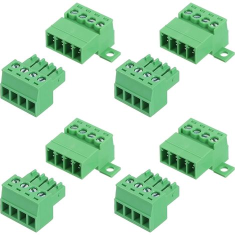 Lot de 4 Connecteur de bornier 4 broches, Pas de 3,5 mm Mâle et Femelle, Cuivre étamé 300 V 8 A pour Circuit imprimé (1/5)