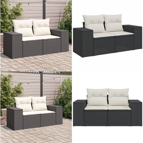Canapé de jardin avec coussins 2 places noir résine tressée - Canapé De Jardin - Salon De Jardin - Meuble De Jardin - Résine Tressée - Rotin Synthétique - Home & Living (1/5)