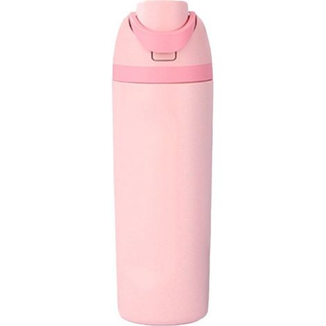 Botella térmica，Botella de agua aislada de acero inoxidable de 600 ml con pajita，perfecta para el coche. (Rosa claro) Botella térmica (1/3)