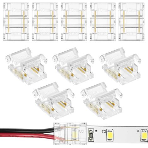 Connecteurs Ruban LED, 10 Pcs Kit de 2 Pin, Connecteurs Rapides LED de 10mm, Bande Lumineuse pour Aux Bandes RGB COB (1/5)